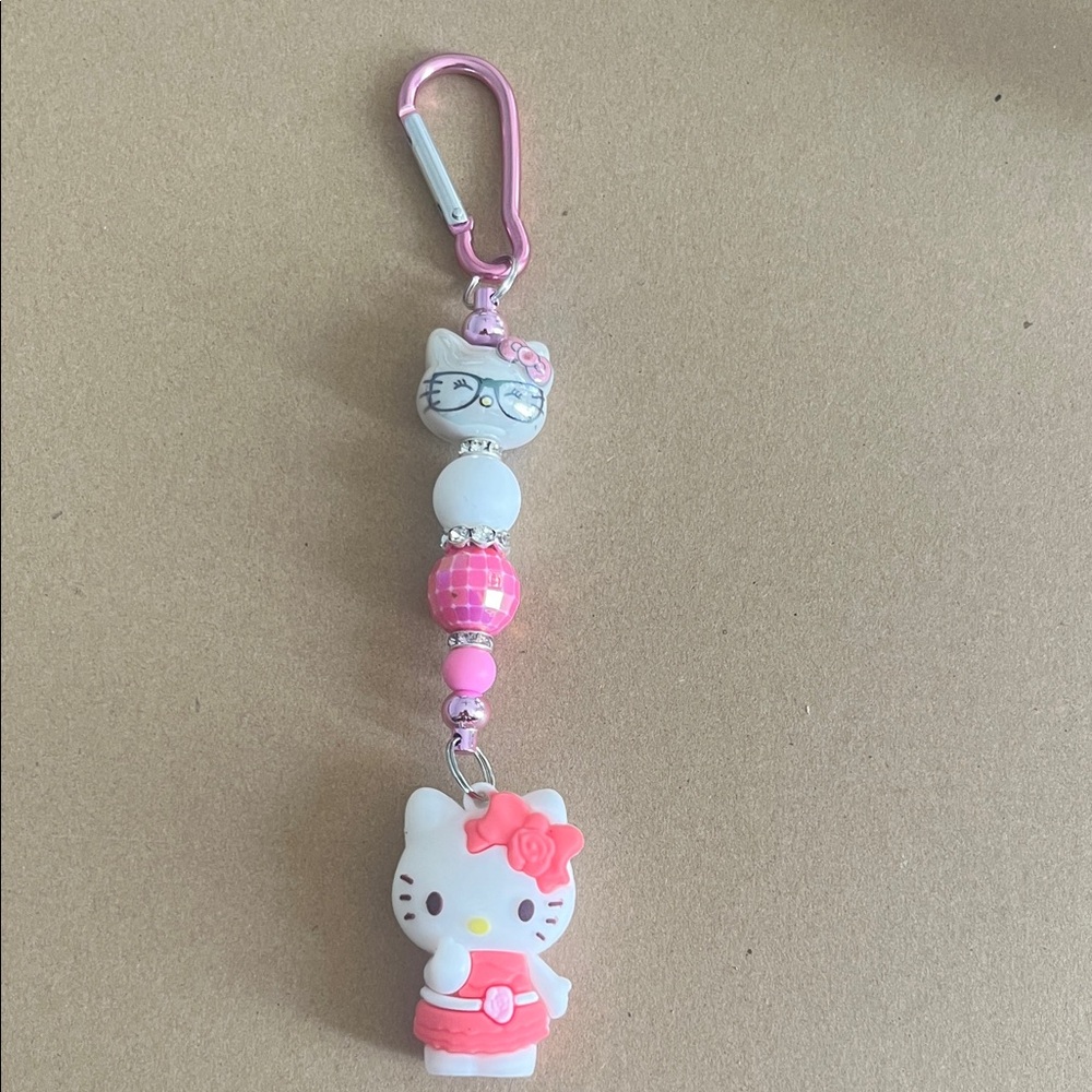 Hello Kitty Pink and White Beaded Keychain Charm